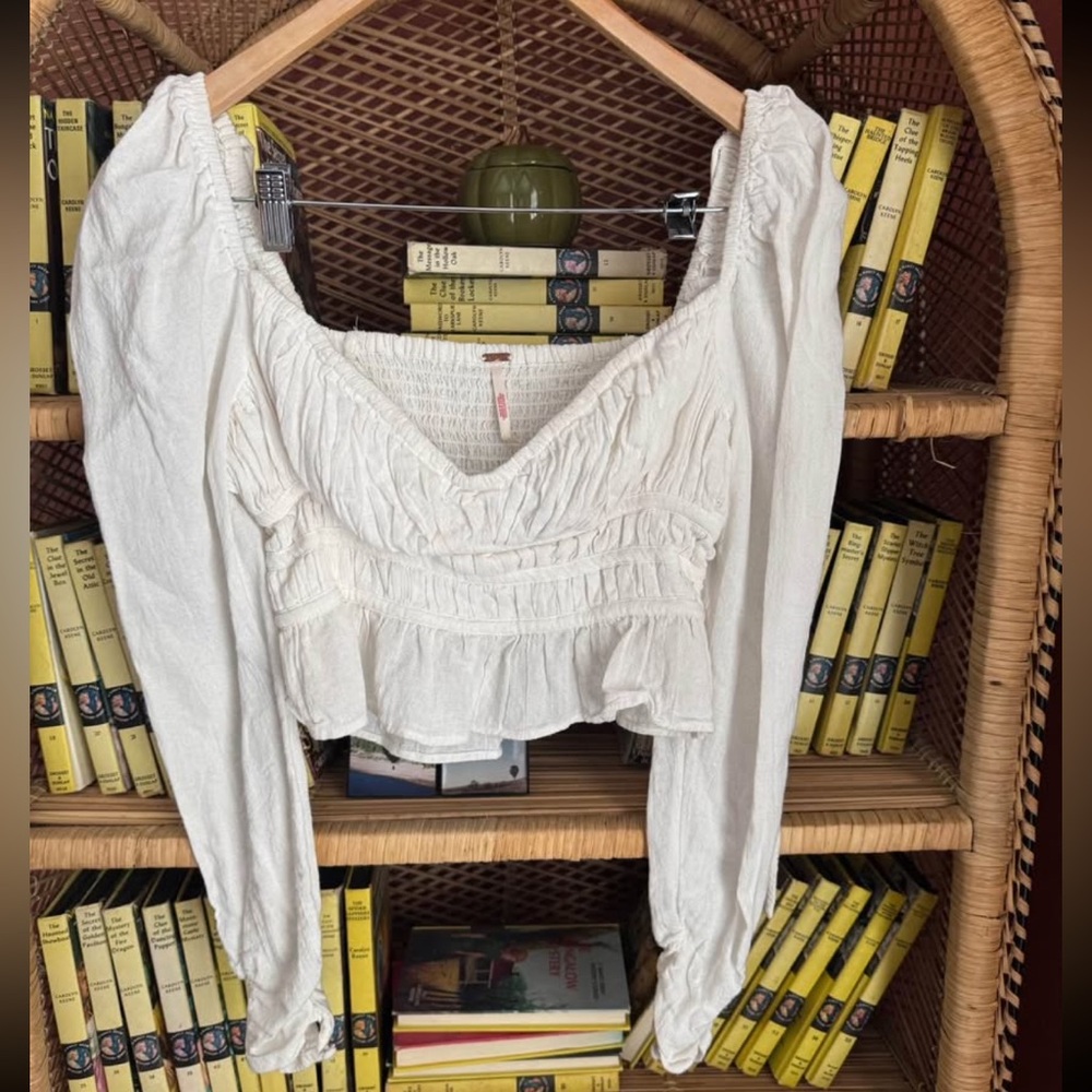 Free People Cream Ruffled Blouse